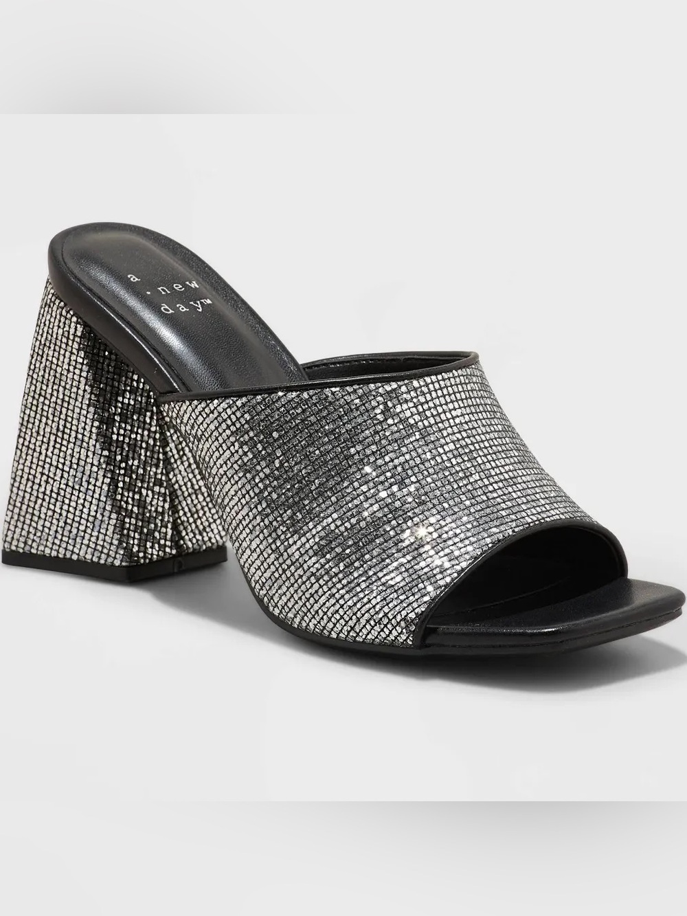 A New Day womens sparkly silver mule chunky heel NWT